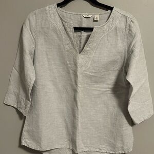L.L. Bean Soft Blue Blouse with Embroidered Neckline